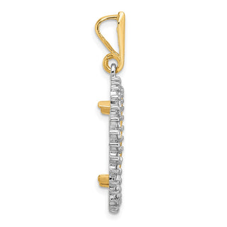 14k Two-tone Gold Polished and Diamond-cut VS Diamond Circle 18.0mm Prong Coin Bezel Pendant