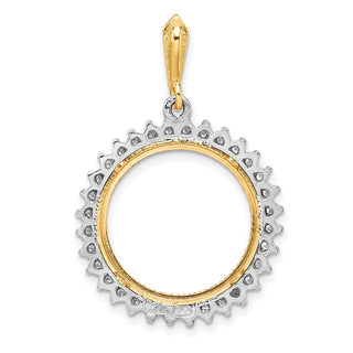 14k Two-tone Gold Polished and Diamond-cut AA Diamond Circle 18.0mm Prong Coin Bezel Pendant