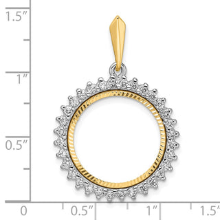 14k Two-tone Gold Polished and Diamond-cut VS Diamond Circle 18.0mm Prong Coin Bezel Pendant