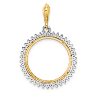 14k Two-tone Gold Polished and Diamond-cut Diamond Circle 20.1mm Prong Coin Bezel Pendant Mounting