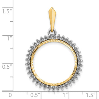 14k Two-tone Gold Polished and Diamond-cut Diamond Circle 20.1mm Prong Coin Bezel Pendant Mounting