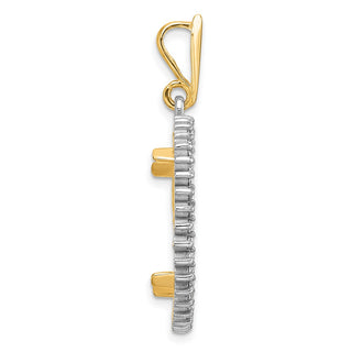 14k Two-tone Gold Polished and Diamond-cut AA Diamond Circle 20.1mm Prong Coin Bezel Pendant