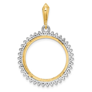 14k Two-tone Gold Polished and Diamond-cut AAA Diamond Circle 20.1mm Prong Coin Bezel Pendant