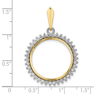 14k Two-tone Gold Polished and Diamond-cut AA Diamond Circle 20.1mm Prong Coin Bezel Pendant