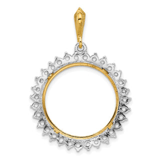 14k Two-tone Gold Polished and Diamond-cut Diamond Circle 21.6mm Prong Coin Bezel Pendant Mounting