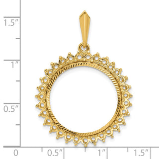 14k Two-tone Gold Polished and Diamond-cut Diamond Circle 21.6mm Prong Coin Bezel Pendant Mounting