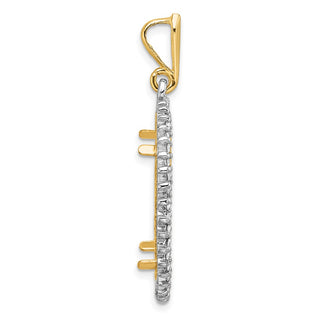 14k Two-tone Gold Polished and Diamond-cut AA Diamond Circle 21.6mm Prong Coin Bezel Pendant