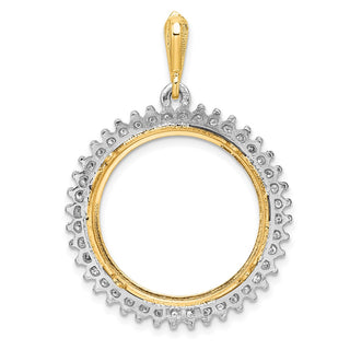 14k Two-tone Gold Polished and Diamond-cut VS Diamond Circle 21.6mm Prong Coin Bezel Pendant