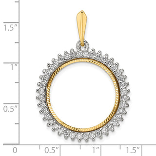 14k Two-tone Gold Polished and Diamond-cut VS Diamond Circle 21.6mm Prong Coin Bezel Pendant