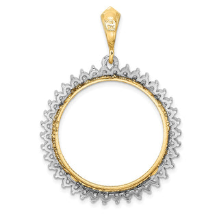 14k Two-tone Gold Polished and Diamond-cut Diamond Circle 27.0mm Prong Coin Bezel Pendant Mounting