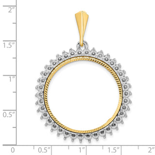 14k Two-tone Gold Polished and Diamond-cut Diamond Circle 27.0mm Prong Coin Bezel Pendant Mounting