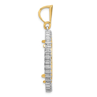 14k Two-tone Gold Polished and Diamond-cut A Diamond Circle 27.0mm Prong Coin Bezel Pendant