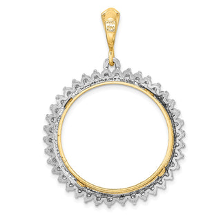 14k Two-tone Gold Polished and Diamond-cut AA Diamond Circle 27.0mm Prong Coin Bezel Pendant