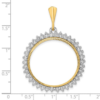 14k Two-tone Gold Polished and Diamond-cut AA Diamond Circle 27.0mm Prong Coin Bezel Pendant
