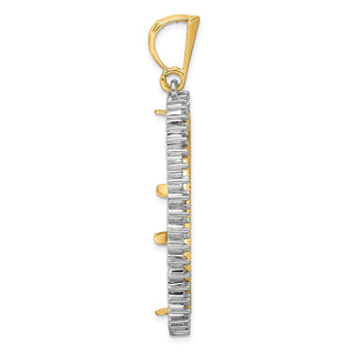 14k Two-tone Gold Polished and Diamond-cut Diamond Circle 32.7mm Prong Coin Bezel Pendant Mounting