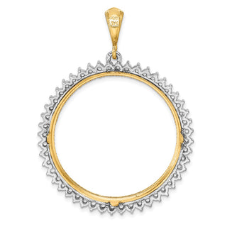 14k Two-tone Gold Polished and Diamond-cut Diamond Circle 32.7mm Prong Coin Bezel Pendant Mounting