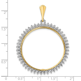 14k Two-tone Gold Polished and Diamond-cut Diamond Circle 32.7mm Prong Coin Bezel Pendant Mounting