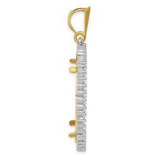 14k Two-tone Gold Polished and Diamond-cut A Diamond Circle 32.7mm Prong Coin Bezel Pendant