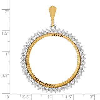 14k Two-tone Gold Polished and Diamond-cut VS Diamond Circle 32.7mm Prong Coin Bezel Pendant
