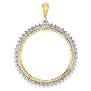 14k Two-tone Gold Polished and Diamond-cut Diamond Circle 34.2mm Prong Coin Bezel Pendant Mounting