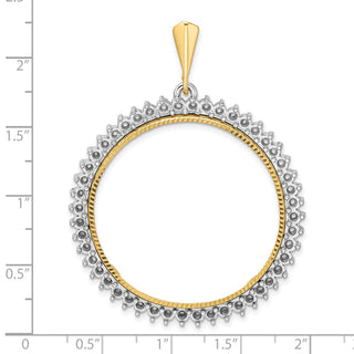 14k Two-tone Gold Polished and Diamond-cut Diamond Circle 34.2mm Prong Coin Bezel Pendant Mounting