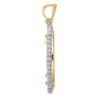 14k Two-tone Gold Polished and Diamond-cut VS Diamond Circle 34.2mm Prong Coin Bezel Pendant