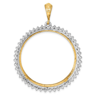 14k Two-tone Gold Polished and Diamond-cut AAA Diamond Circle 34.2mm Prong Coin Bezel Pendant