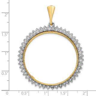 14k Two-tone Gold Polished and Diamond-cut VS Diamond Circle 34.2mm Prong Coin Bezel Pendant
