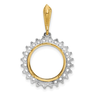 14k Two-tone Gold AAA Diamond Circle 13mm Prong Coin Bezel Pendant - Fits 2 Pesos and US $1