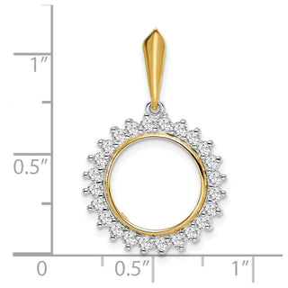 14k Two-tone Gold AAA Diamond Circle 13mm Prong Coin Bezel Pendant - Fits 2 Pesos and US $1