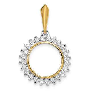 14k Two-tone Gold AAA Diamond Circle 13mm Prong Coin Bezel Pendant - Fits 2 Pesos and US $1