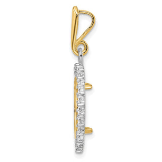 14k Two-tone Gold AAA Diamond Circle 14mm Prong Coin Bezel Pendant - Fits 1/20 oz Maple Leaf and Other Coins