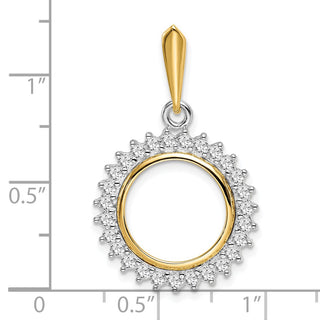 14k Two-tone Gold AAA Diamond Circle 14mm Prong Coin Bezel Pendant - Fits 1/20 oz Maple Leaf and Other Coins