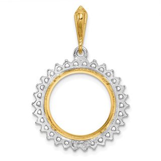 14k Two-tone Gold VS Diamond Circle 16mm Prong Coin Bezel Pendant - Fits 1/10 oz Maple Leaf, Maple Leaf, and Other Coins