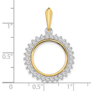 14k Two-tone Gold VS Diamond Circle 16mm Prong Coin Bezel Pendant - Fits 1/10 oz Maple Leaf, Maple Leaf, and Other Coins