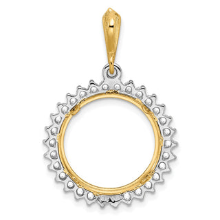 14k Two-tone Gold AAA Diamond Circle 16.5mm Prong Coin Bezel Pendant - Fits 1/10 oz American Eagle and 1/10 oz Krugerrand