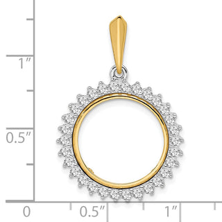 14k Two-tone Gold AAA Diamond Circle 16.5mm Prong Coin Bezel Pendant - Fits 1/10 oz American Eagle and 1/10 oz Krugerrand