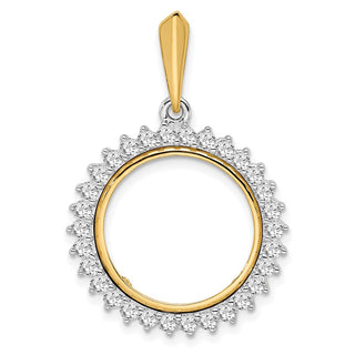 14k Two-tone Gold AAA Diamond Circle 16.5mm Prong Coin Bezel Pendant - Fits 1/10 oz American Eagle and 1/10 oz Krugerrand
