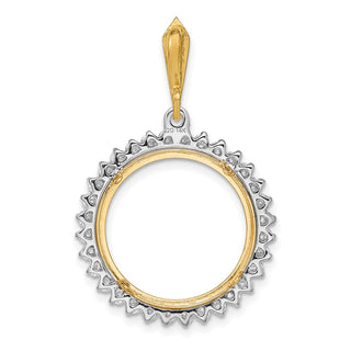 14k Two-tone Gold VS Diamond Circle 17.8mm Prong Coin Bezel Pendant - Fits US $2.50 Liberty and Other Coins