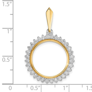 14k Two-tone Gold A Diamond Circle 17.8mm Prong Coin Bezel Pendant - Fits US $2.50 Liberty and Other Coins
