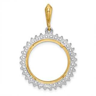 14k Two-tone Gold VS Diamond Circle 18mm Prong Coin Bezel Pendant - Fits 1/10 oz Cat