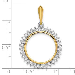 14k Two-tone Gold VS Diamond Circle 18mm Prong Coin Bezel Pendant - Fits 1/10 oz Cat