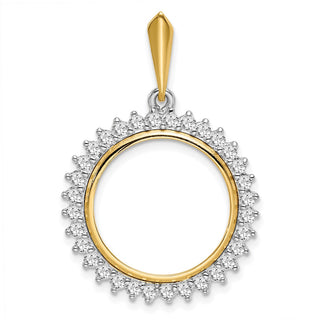 14k Two-tone Gold AAA Diamond Circle 18mm Prong Coin Bezel Pendant - Fits 1/10 oz Cat