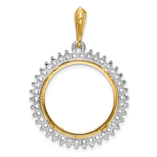 14k Two-tone Gold A Diamond Circle 20.1mm Prong Coin Bezel Pendant - Fits 1/4 oz. Gold Nugget, and 1/4 oz. Koala