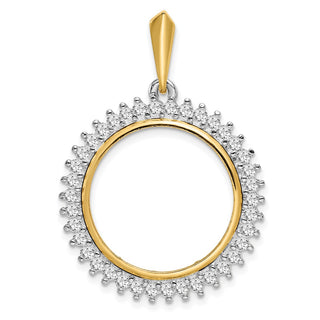 14k Two-tone Gold AAA Diamond Circle 20.1mm Prong Coin Bezel Pendant - Fits 1/4 oz. Gold Nugget, and 1/4 oz. Koala
