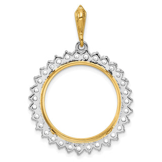 14k Two-tone Gold VS Diamond Circle 21.6mm Prong Coin Bezel Pendant - Fits US $5 Bald Eagle and US $5 Congressional