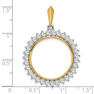 14k Two-tone Gold VS Diamond Circle 21.6mm Prong Coin Bezel Pendant - Fits US $5 Bald Eagle and US $5 Congressional