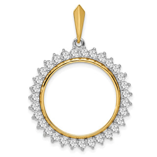 14k Two-tone Gold A Diamond Circle 21.6mm Prong Coin Bezel Pendant - Fits US $5 Bald Eagle, US $5 Congressional, US $5 Liberty, and Other Coins