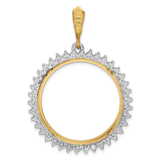 14k Two-tone Gold AAA Diamond Circle 27mm Prong Coin Bezel Pendant - Fits 1/2 oz American Eagle, US $10 Liberty, and Other Coins