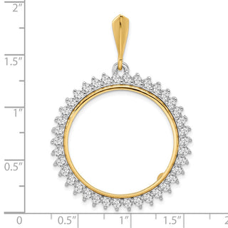 14k Two-tone Gold AAA Diamond Circle 27mm Prong Coin Bezel Pendant - Fits 1/2 oz American Eagle, US $10 Liberty, and Other Coins